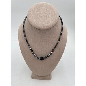 Vintage Necklace With Black Hematite Beads 16" Drop Elegant Jewelry Screw Clasp